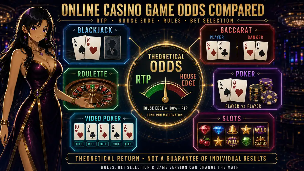 Online Casino Game Odds Compared: Blackjack, Baccarat, Roulette, Poker and Slots