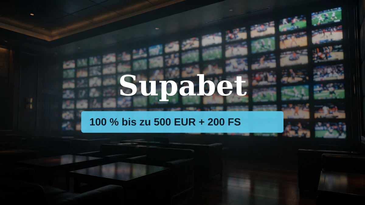 Supabet Casino — Willkommensbonus 100 % bis zu 500 EUR + 200 FS