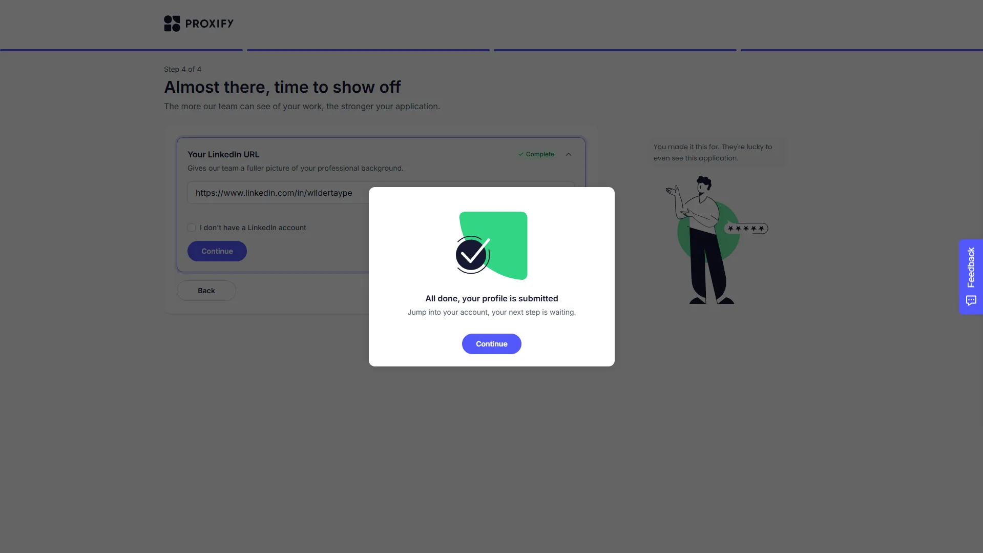 Confirmación de postulación enviada con éxito en la plataforma de la empresa