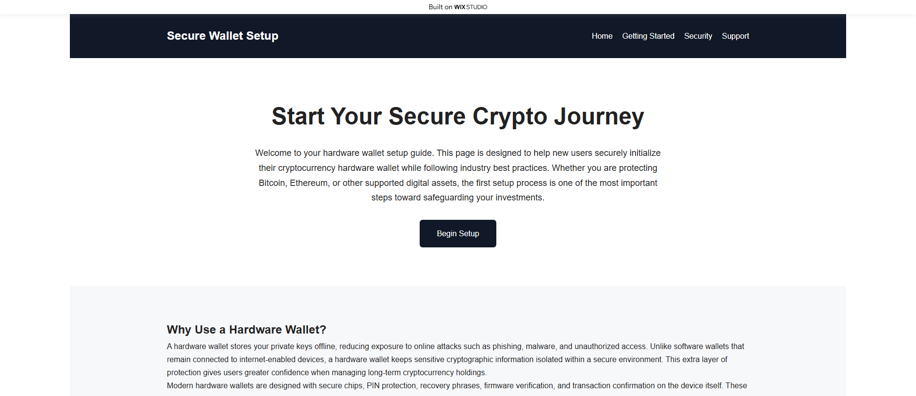 Forensic screenshot of official-ledgreapp.wixstudio.com showing the phishing page layout