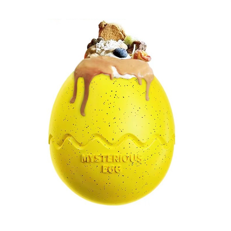 Yellow Dinosaur Egg Shaped Dog Slow Feeder Toy - Durable TPR Interactive Treat Dispenser for Mental Stimulation and Anxiety Relief - Perfect for Medium to Large Dogs