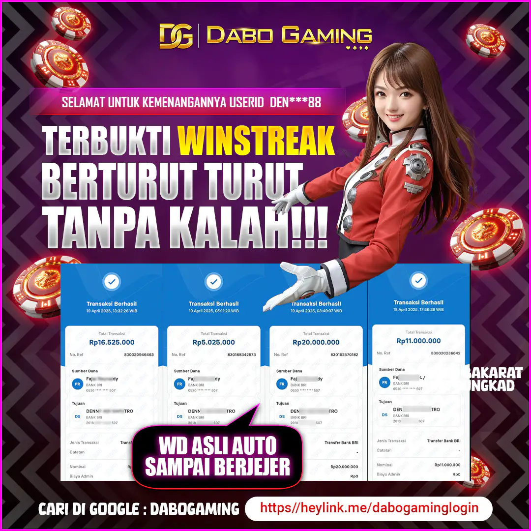 User ID: DEN***88 tarik berturut-turut sampai 4x WD! 💸 Total cair puluhan juta, tanpa rungkad! Main sekarang di Dabo Gaming, bukti menang asli! 🎯