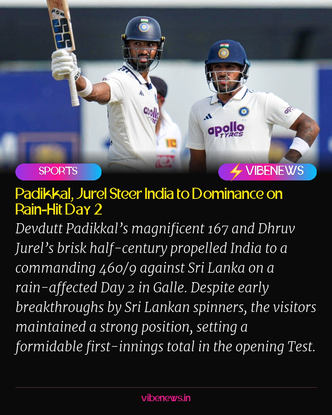 Padikkal, Jurel Steer India to Dominance on Rain-Hit Day 2