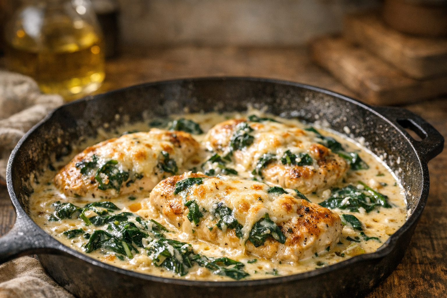 Creamy Chicken with Spinach and Cheese Skillet Pinterest image