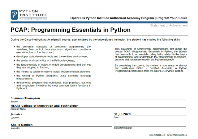 PCAP: Programming Essentials in Python Certificate