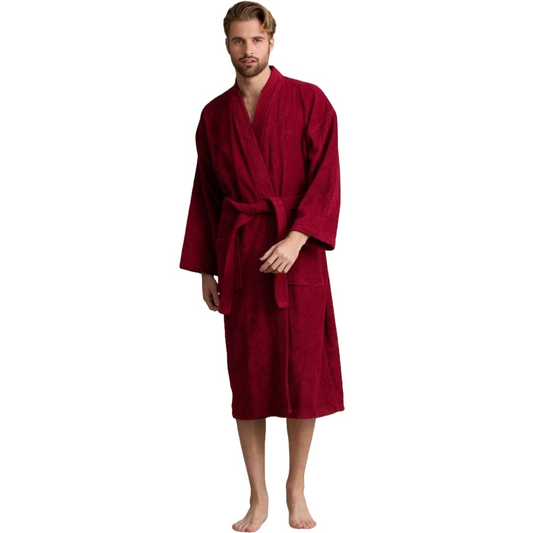 Unisex Men's Terry Cotton Brick Red Bathrobe (One Size) view 3