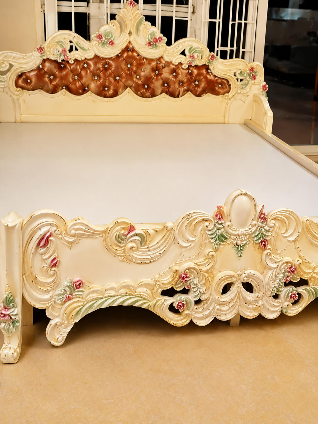 Royal Rococo Carved Bed – Ivory & Rose Floral