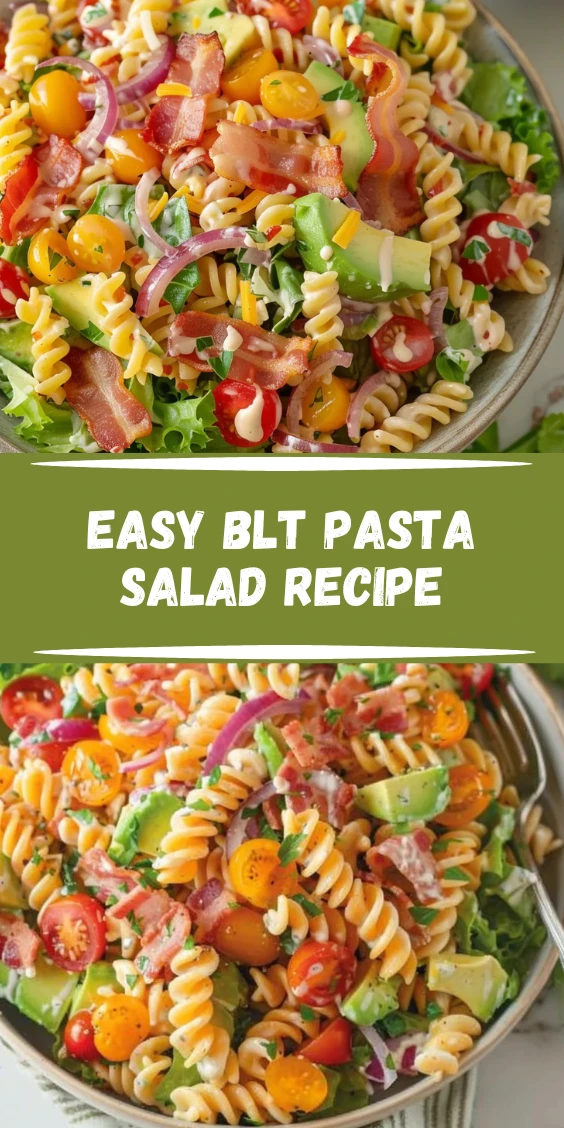 Easy BLT Pasta Salad Recipe with Juicy Tomatoes and Romaine Lettuce