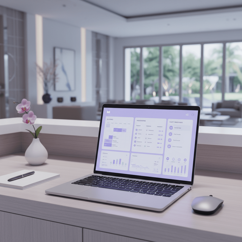 Resort operations dashboard on laptop at front desk