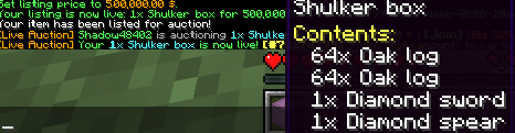 Live auction shulker contents
