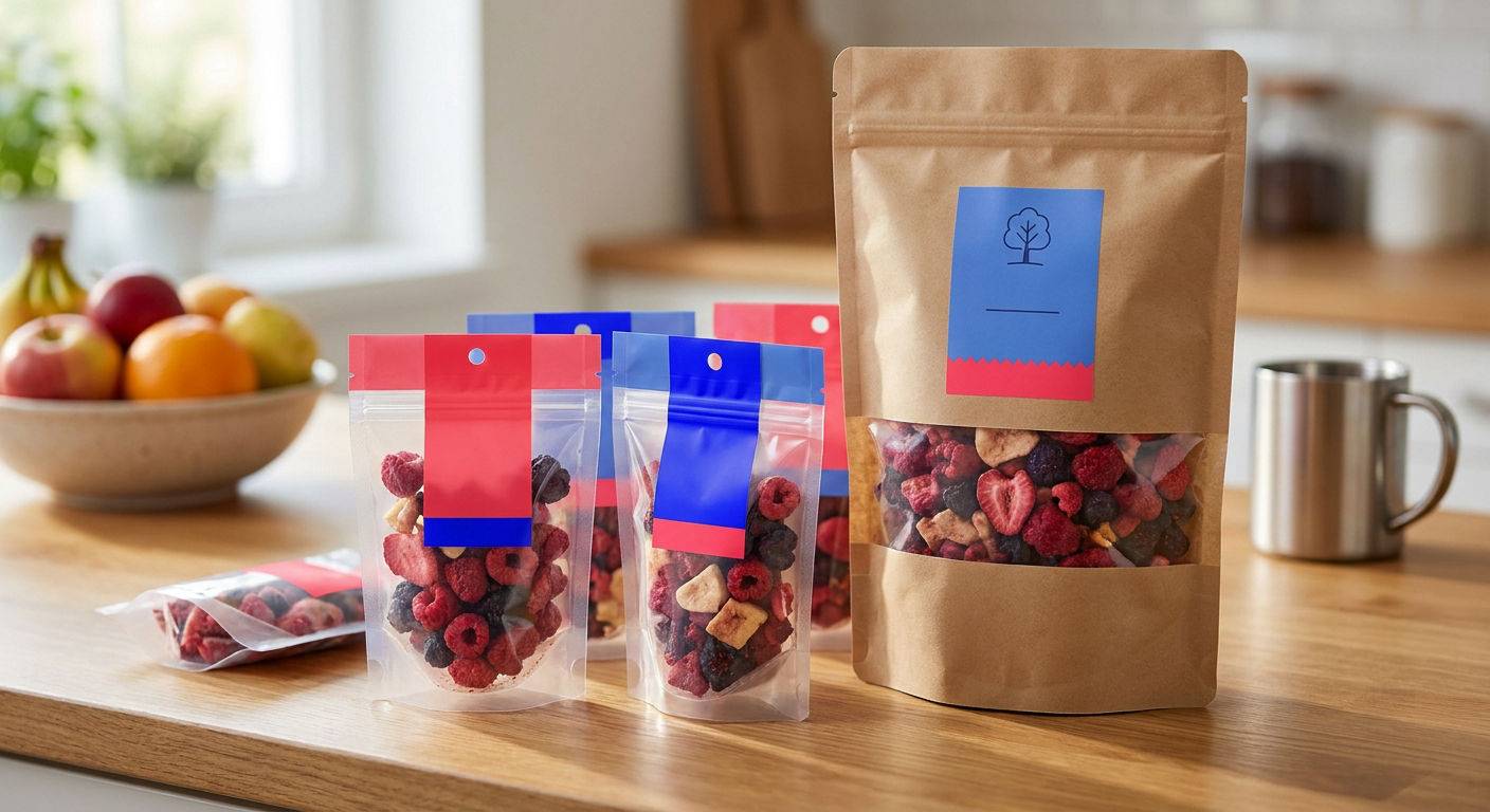 Comparison small packaged freeze dried fruits large 1kg bag.