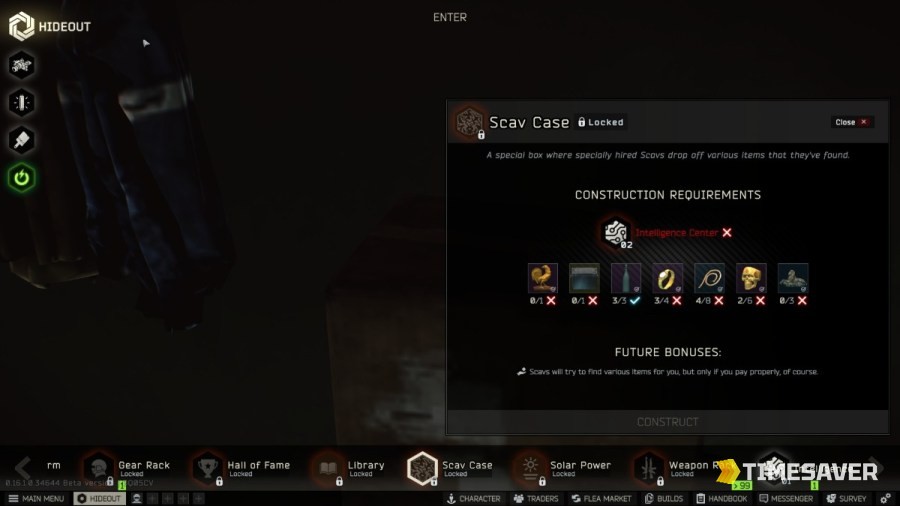 Escape from Tarkov hideout Scav Case construction screen