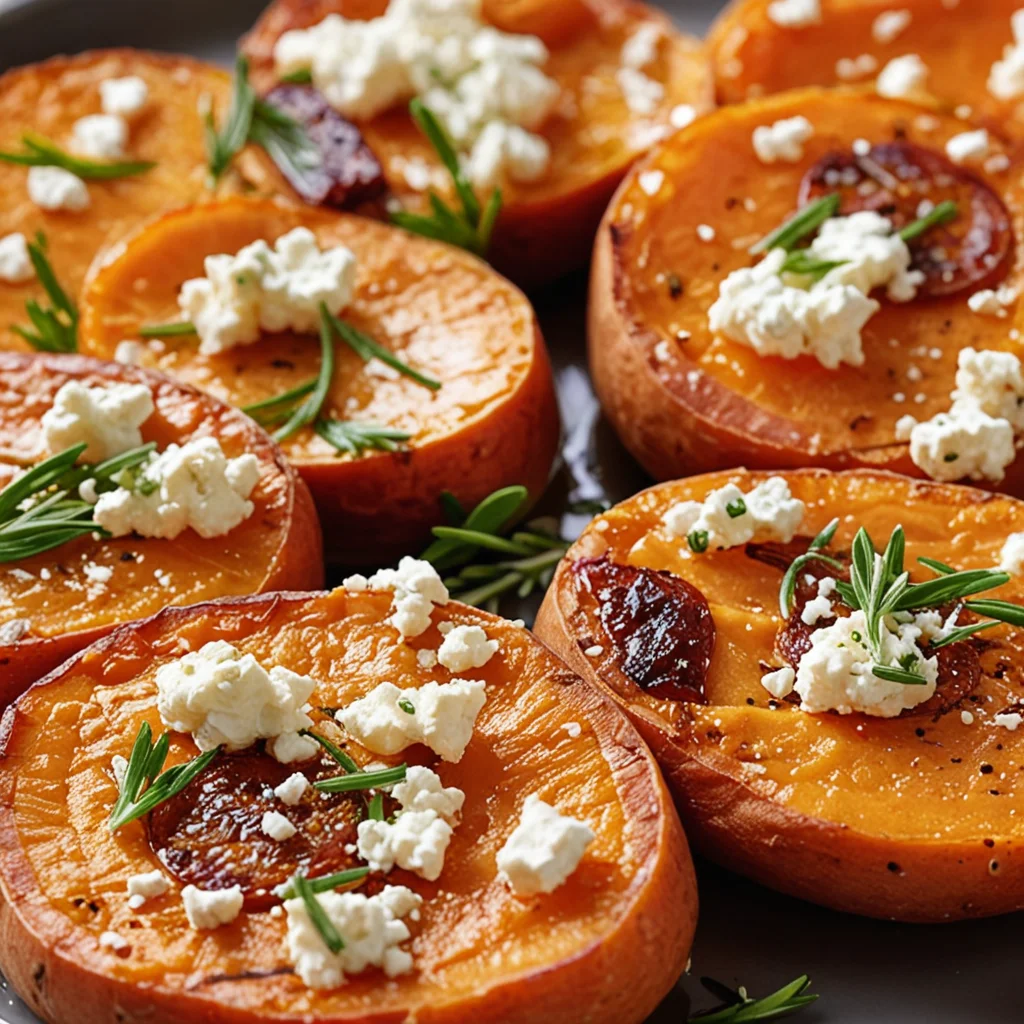 Roasted Sweet Potato Rounds with Honey and Feta