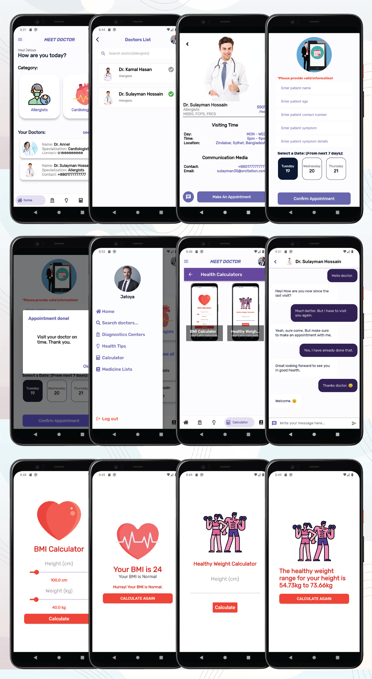 Meet Doctor Pro: Datewise Book, Chat, Health Calculators, Tips.. Also Doctor Patient Different End..