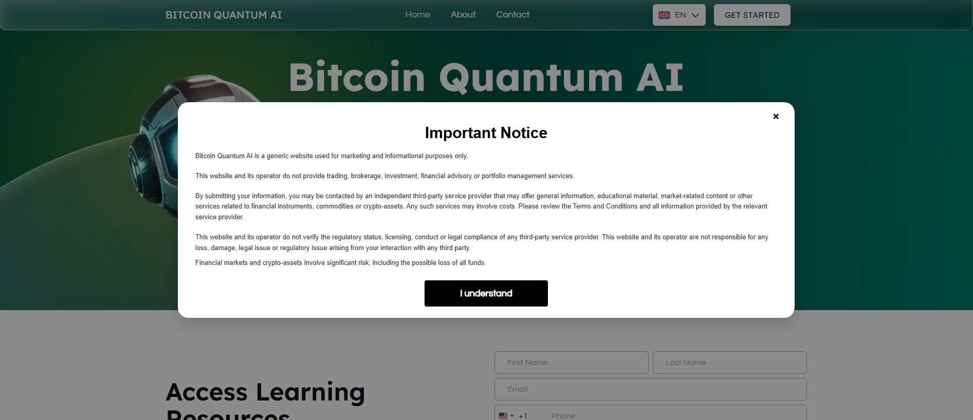 Screenshot of bitcoinquantumai.live
