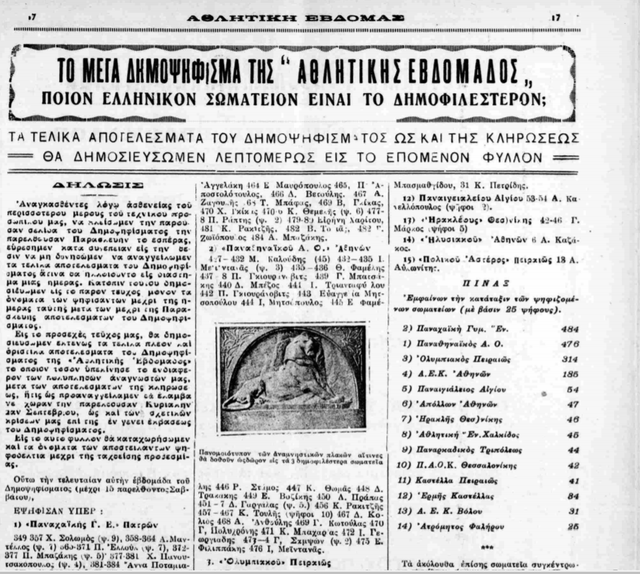 1928 ΑΘΛΗΤΙΚΗ ΕΒΔΟΜΑΣ ΔΗΜΟΨΗΦΙΣΜΑ