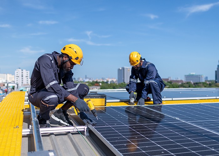 Solar panels at golden hour