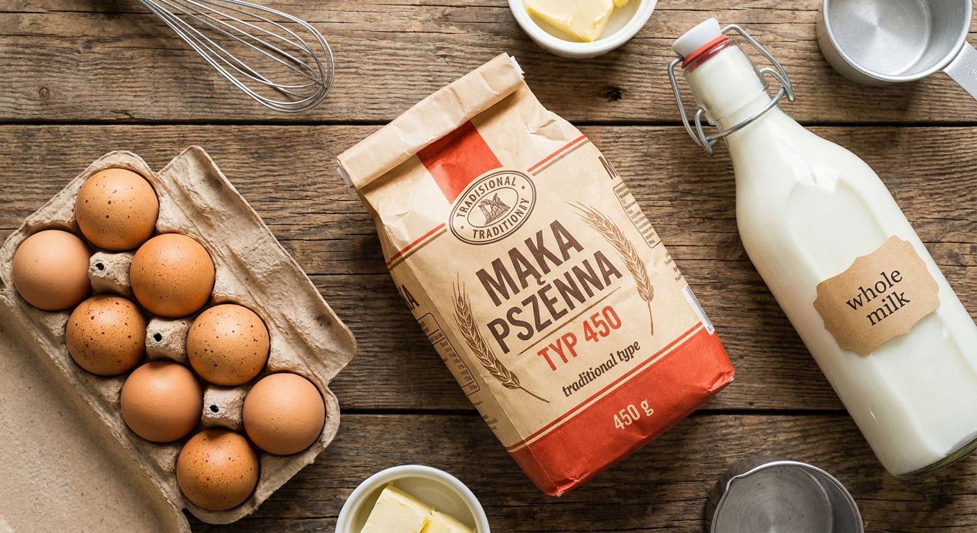 Skladniki na nalesniki maka jajka mleko.