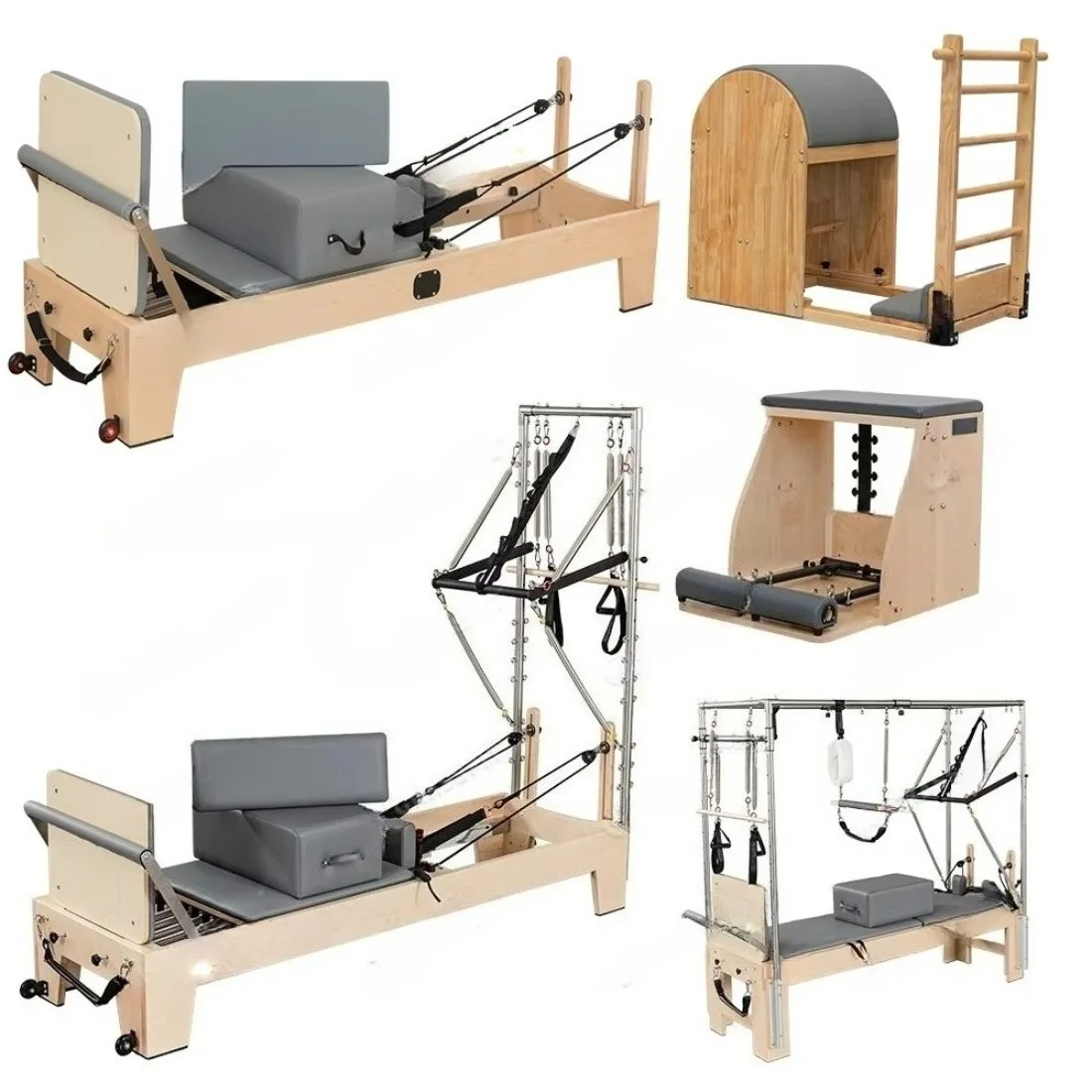 Premium Studio Wood Pilates Reformer Machine Kit Barrel Chair & Spine Corrector on Sale High Quality Fitness Equipment