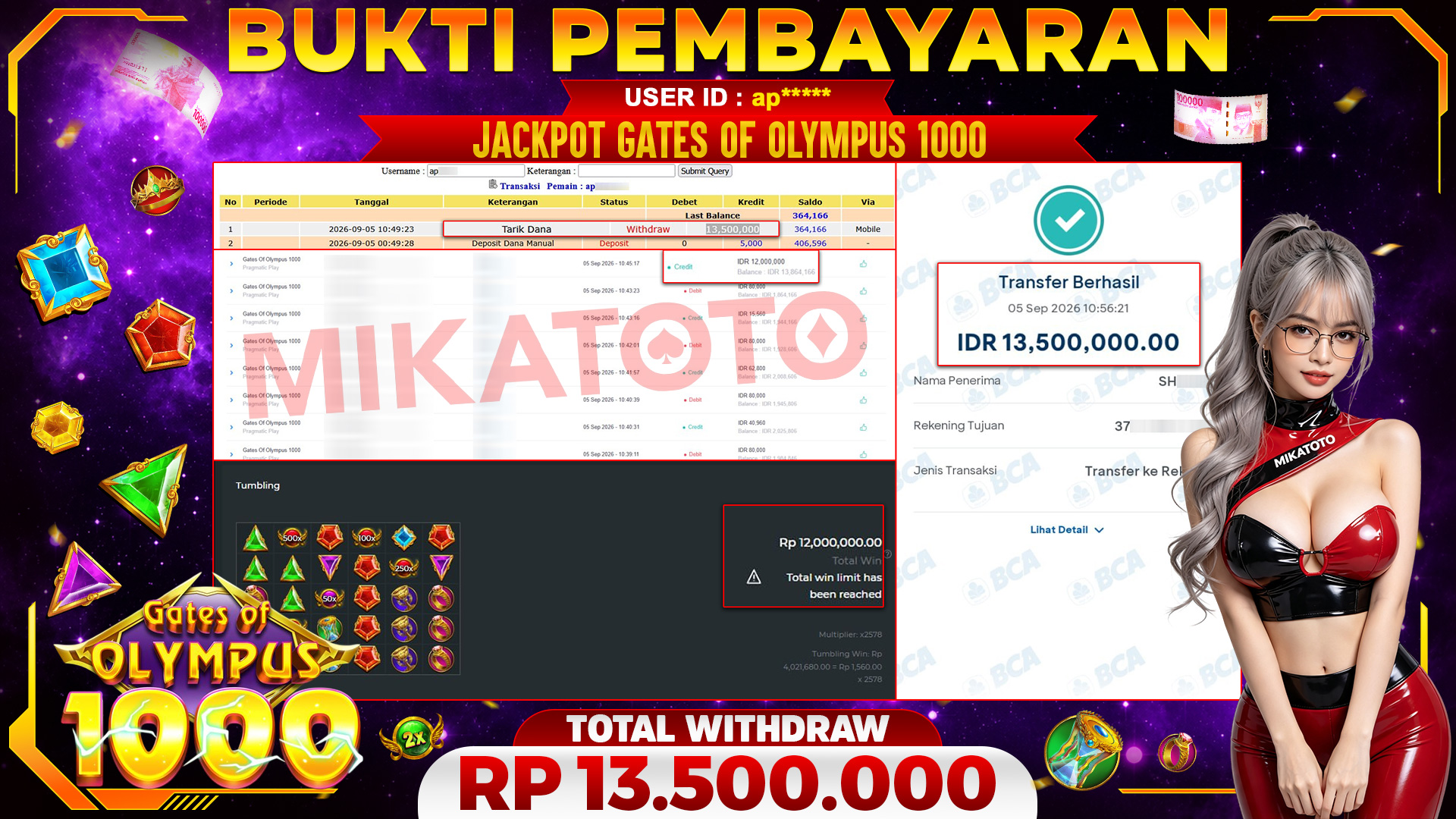 🏆 SELAMAT KEPADA PEMENANG JACKPOT DI Gates Of Olympus 1000 - Pragmatic Play 13,500,000🏆