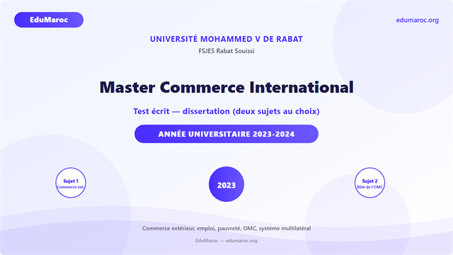 Exemple Concours Master Commerce International FSJES Souissi 2023-2024