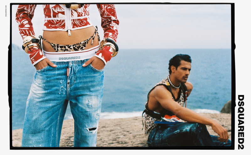 Dettaglio jeans e styling denim nella campagna Dsquared2 SS26