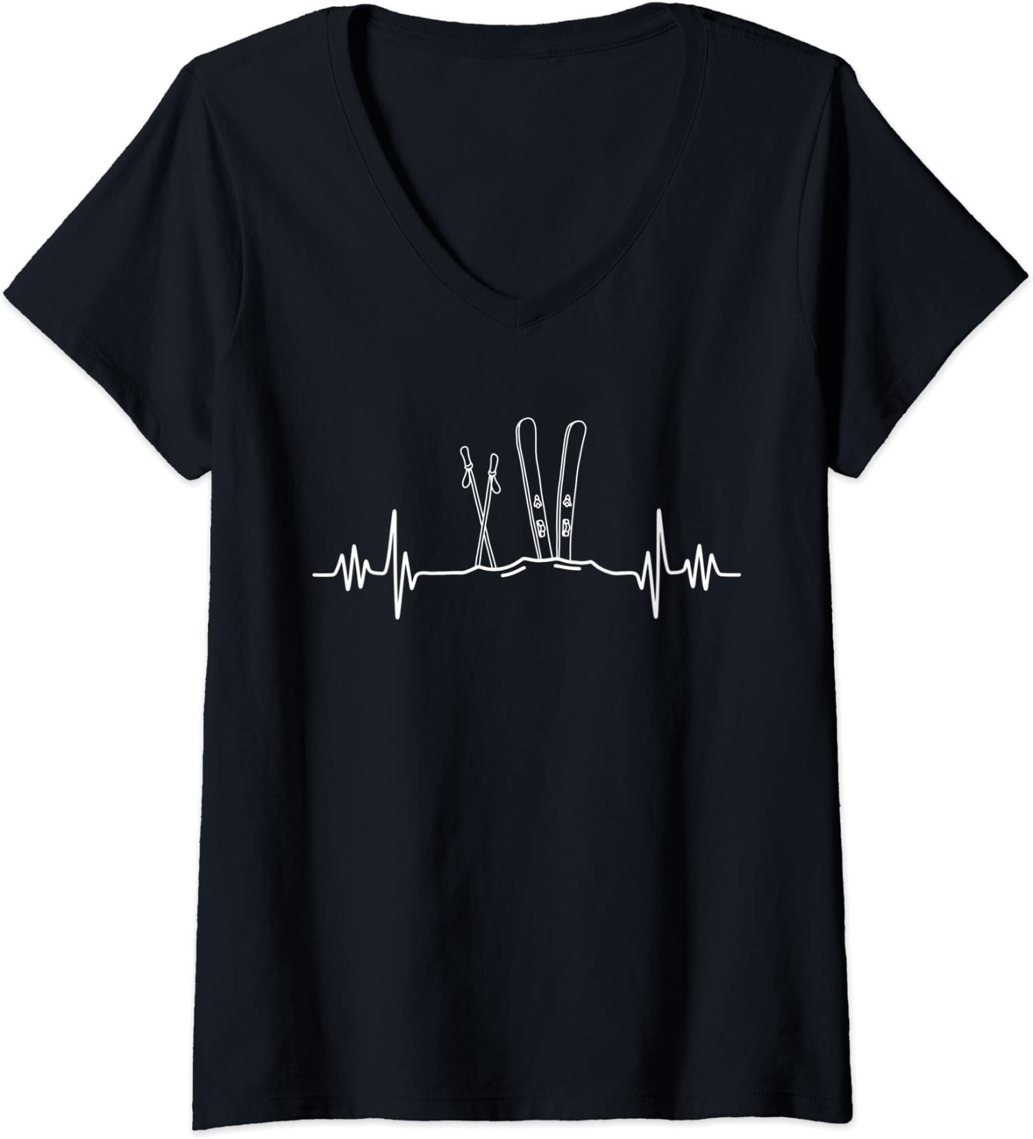 Skiing Heartbeat Mountain Ski Sport Skilife Alps Ladies’ V-Neck Tshirt