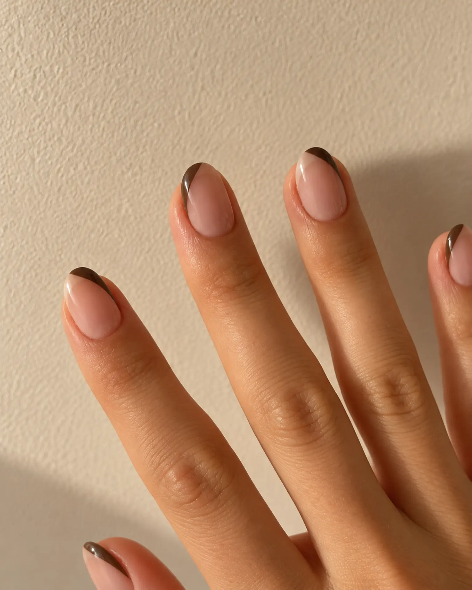 Espresso Side French manicure inspiration for round nail ideas