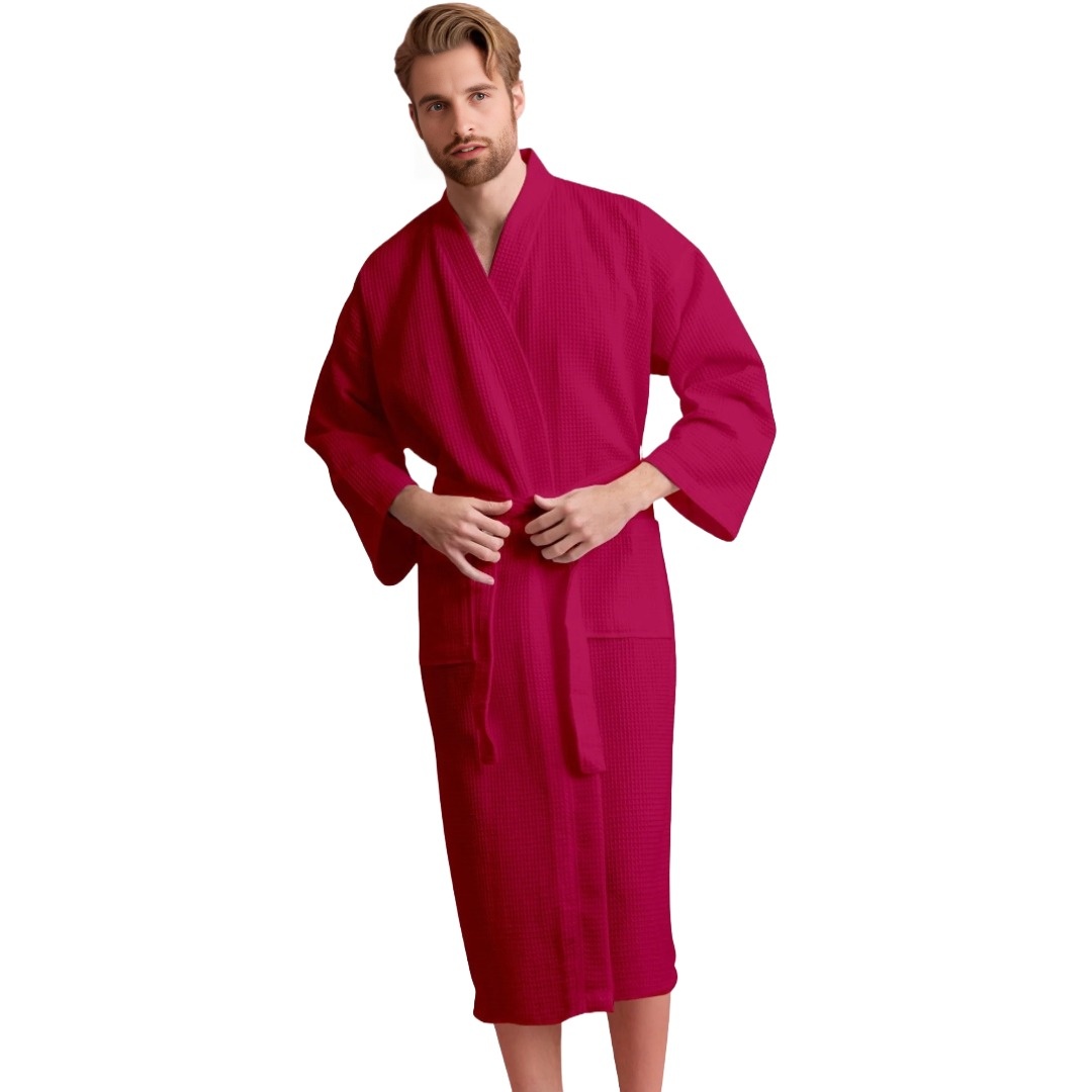 Unisex Men's Waffle Weave Kimono Red Bathrobe (One Size)