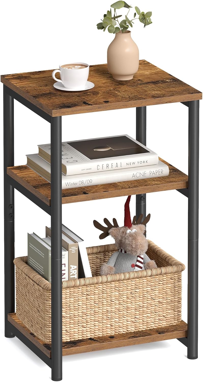 VASAGLE Rustic Side Table Tall Nightstand | Small End Table for Living Room Bedroom Decor