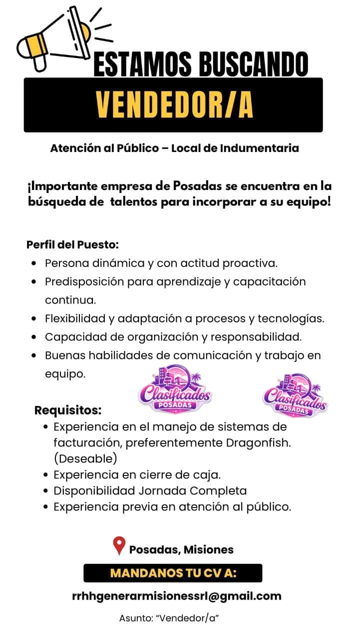 Se busca Vendedora en Posadas