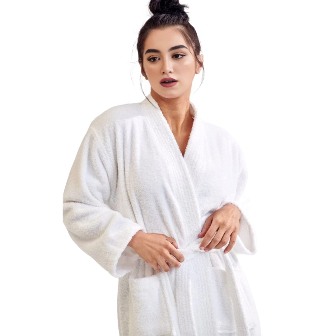 Women's 100% Cotton Terry SPA Bathrobe White S/M view 4