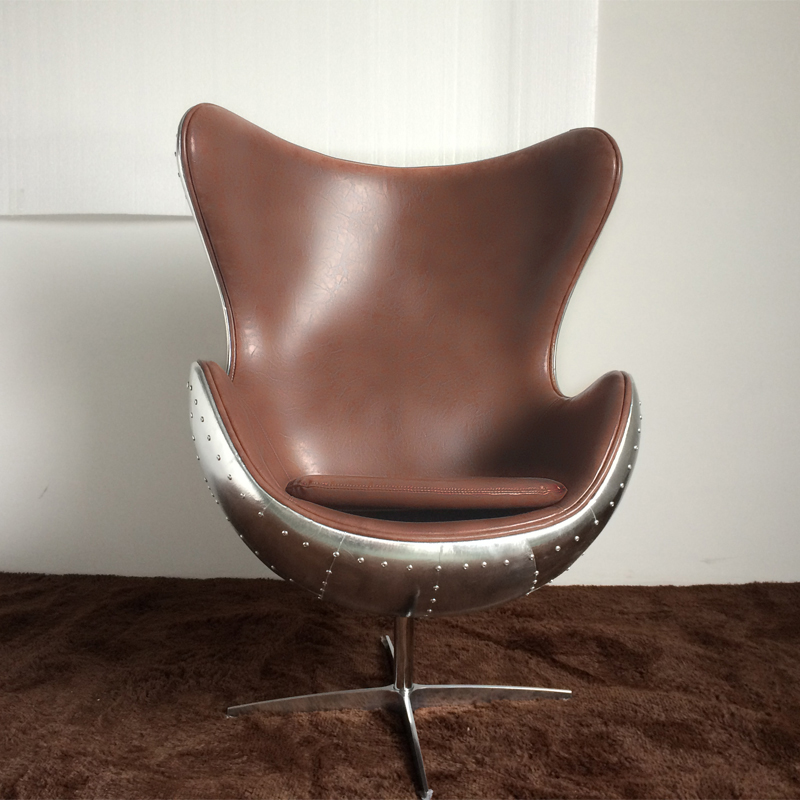 Vintage Aviation Aviator Egg Chair Swivel Chair Aluminium Real Leather