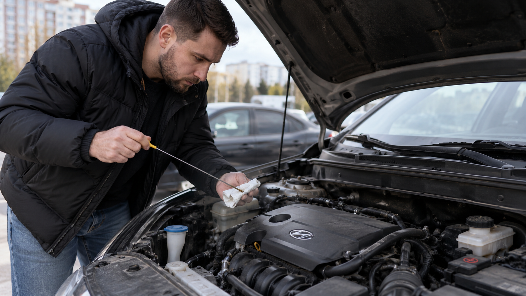 Проверка масла в двигателе Hyundai Elantra 4 перед покупкой автомобиля