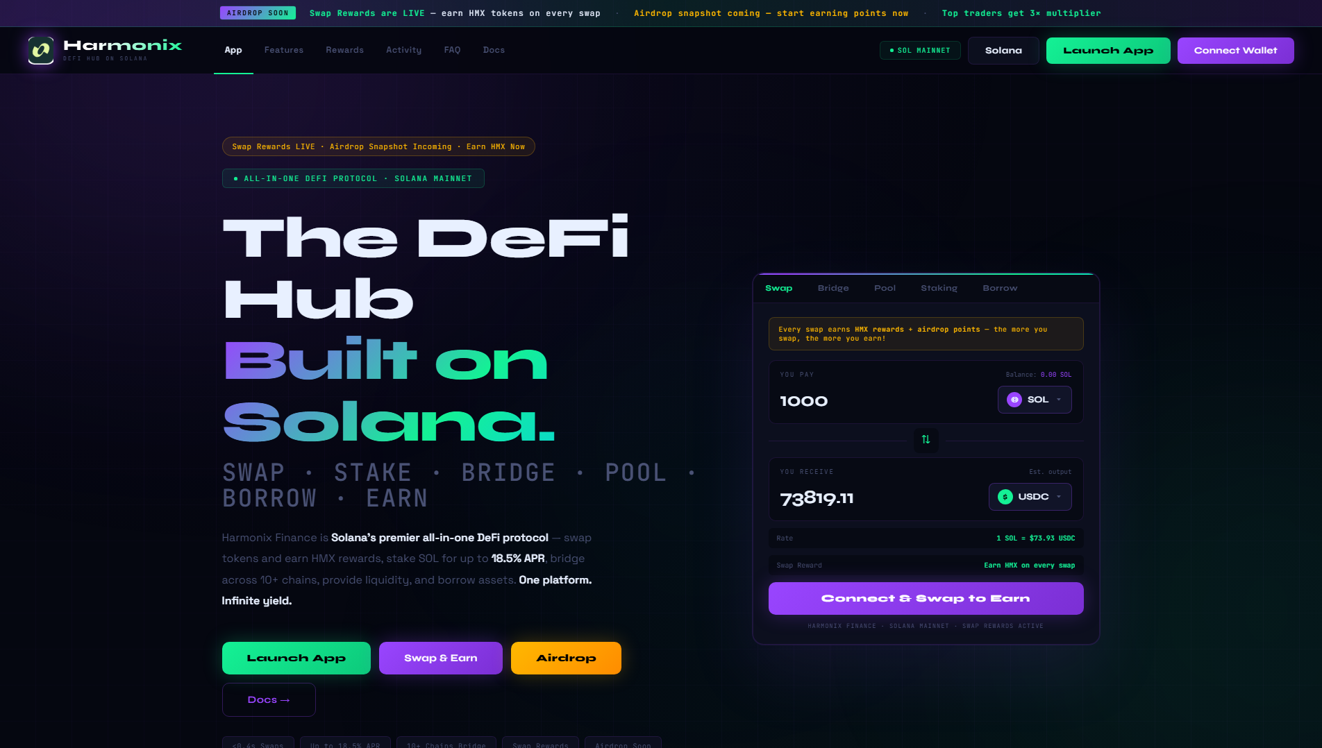 Forensic screenshot of harmonix-fi.xyz showing the phishing page layout