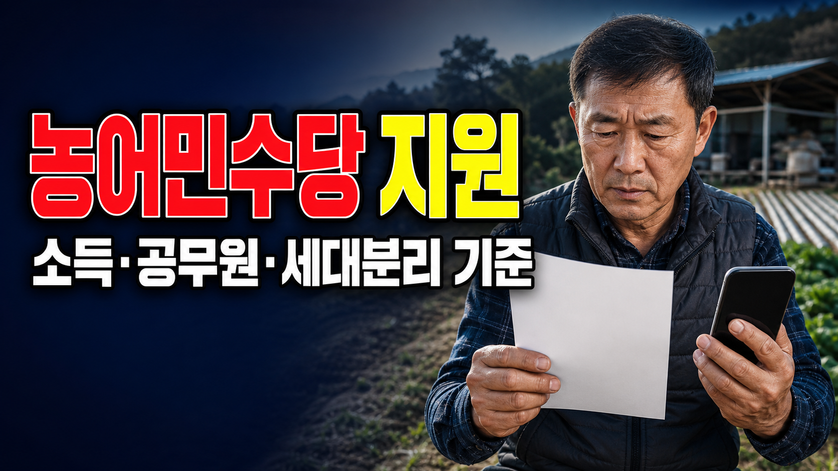 소득 3700만원·공무원·세대분리, 경북 농어민수당에서 제외되는 경우 · 농어민수당지원 기준 관련 핵심 정보를 상징적으로 보여주는 썸네일 이미지
