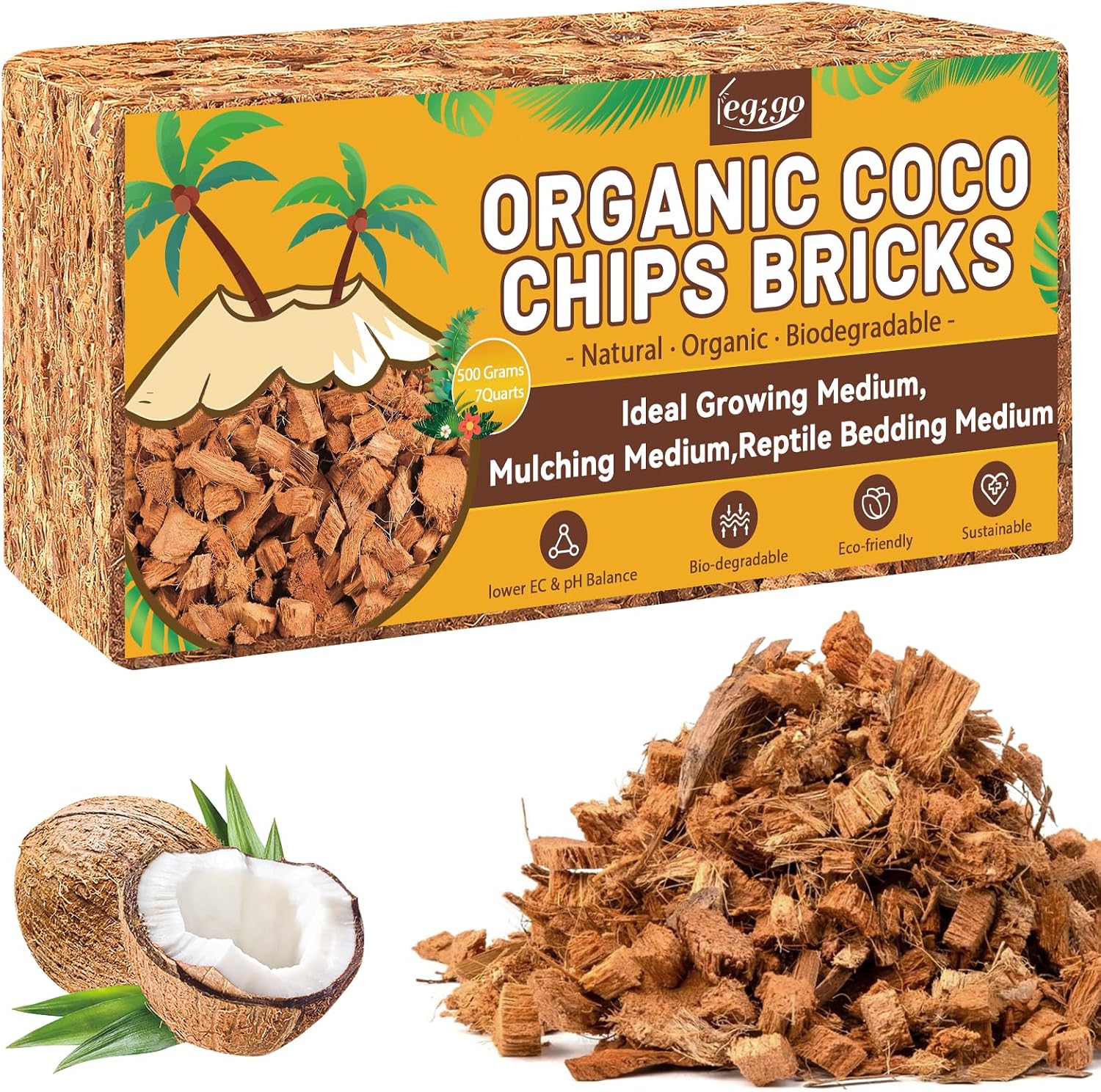 Legigo 1.1 LB Coco Husk Chips for Plants- 100% Organic Coconut