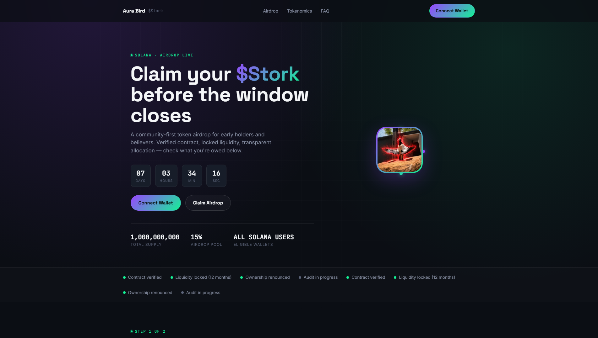 Forensic screenshot of stork.gettoken.fun showing the phishing page layout