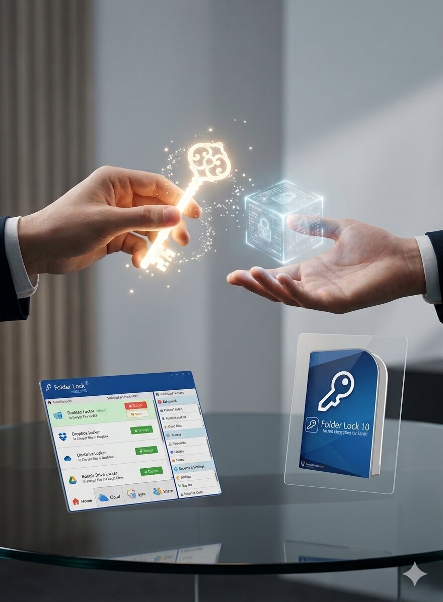 Secure document transfer illustration showing protected sharing without exposing passwords