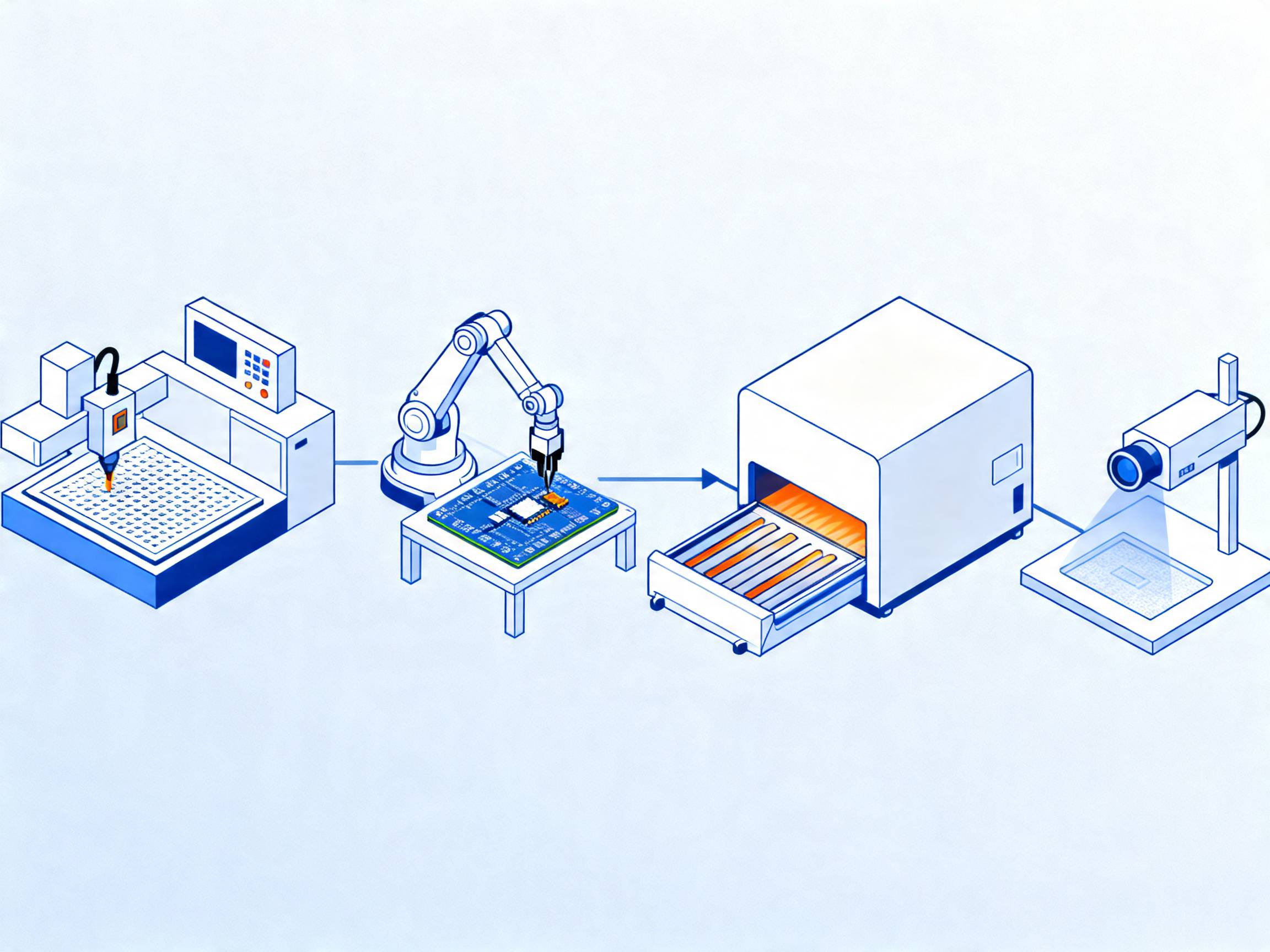 SMT assembly process flow infographic.