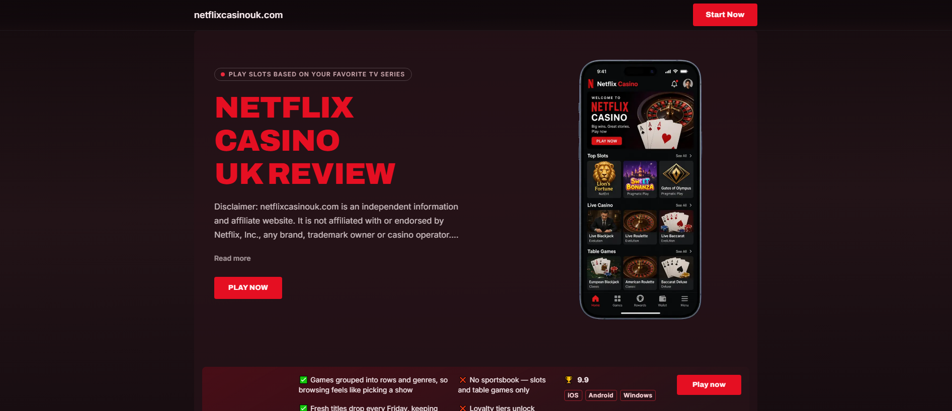 Stored capture of netflixcasinouk.com