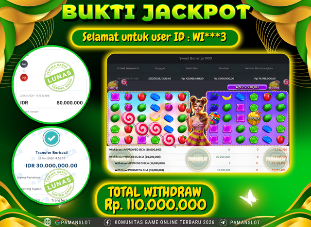 Selamat kepada Member PAMANSLOT Game Sweet Bonanza 1000  : WI***3