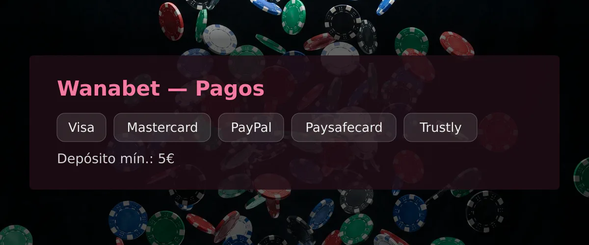 Wanabet — Pagos: Visa, Mastercard, PayPal, Paysafecard, Trustly