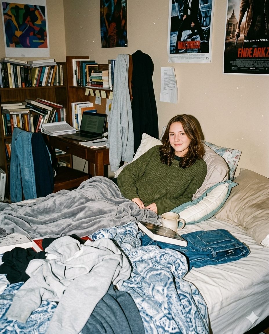 Casual Home Flash Portrait Prompt – Messy Bedroom Instagram Aesthetic