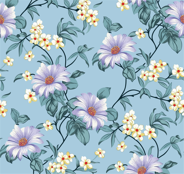 Soft Purple Daisy Floral Seamless Pattern on Light Blue Background.png