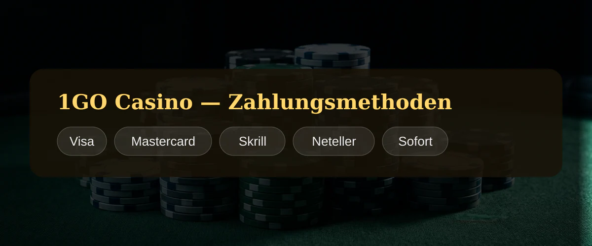 1GO Casino — Zahlungsmethoden: Visa, Mastercard, Skrill, Neteller, Sofort