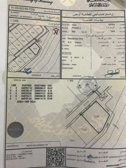 ارض سكنية مميزة في العامرات مدينة النهضة الامتداد الاول رقم القطعة 7335