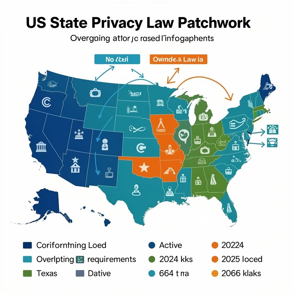 Infographic map of US state data privacy laws and their effective dates