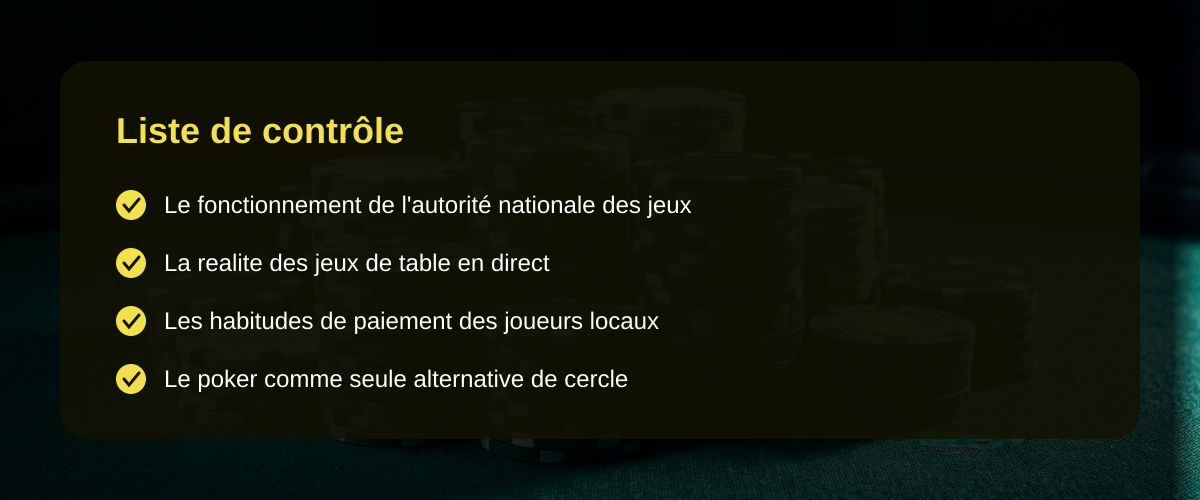 Ma vision du casino live francais entre passion et cadre legal &mdash; Liste de contr&ocirc;le