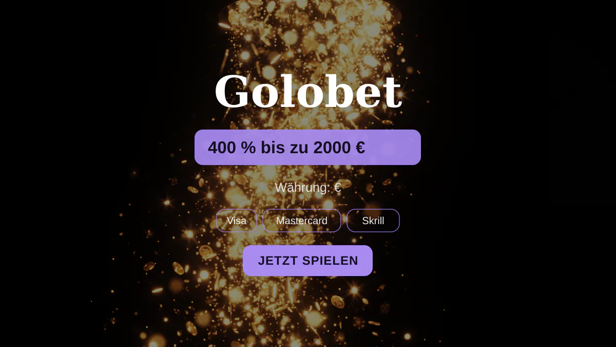 Golobet Casino — Willkommensbonus 400 % bis zu 2000 € + 210 FS, Zahlungen: Visa, Mastercard, Skrill, Neteller, Paysafecard